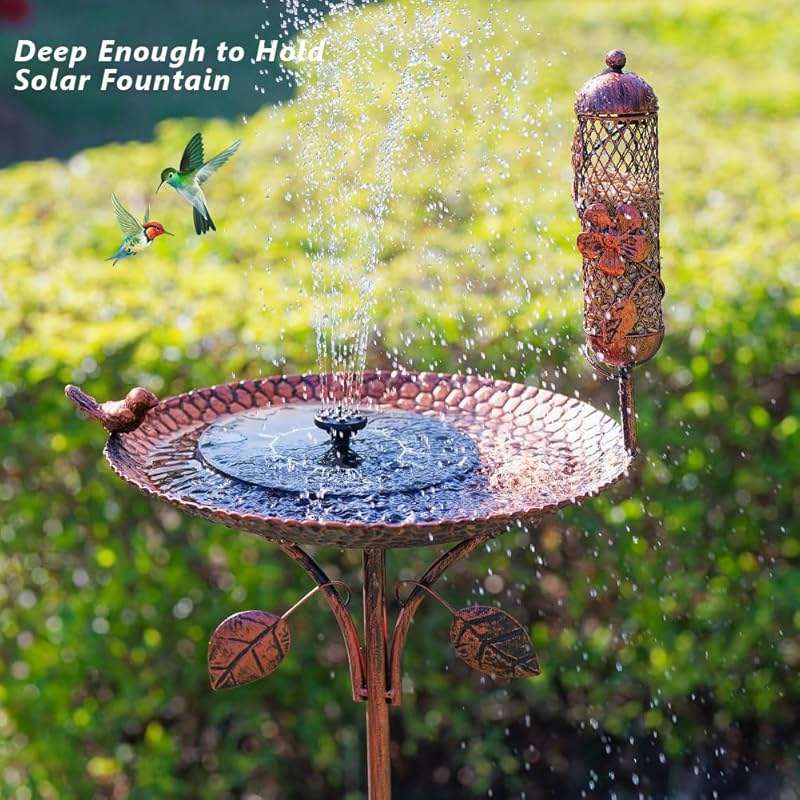 dreamysoul Metal Bird Baths for Outside, 46 Inches Tall Freestanding Birdbaths with Birdfeeder, 5-Pronged Bird Bath for Outdoors Garden Yard Patio Decor - Image 4