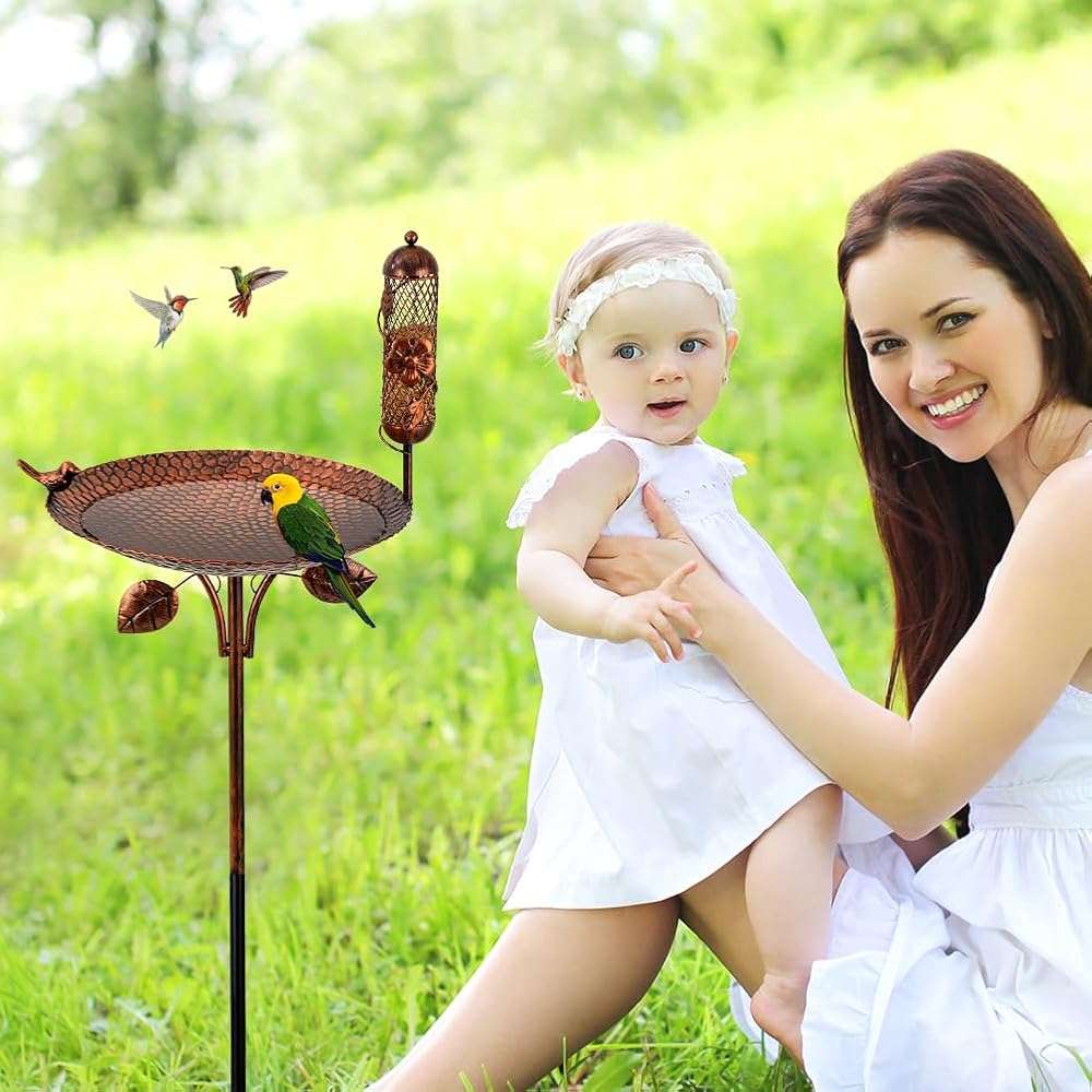 dreamysoul Metal Bird Baths for Outside, 46 Inches Tall Freestanding Birdbaths with Birdfeeder, 5-Pronged Bird Bath for Outdoors Garden Yard Patio Decor - Image 6