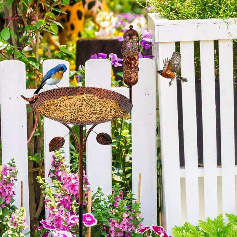 dreamysoul Metal Bird Baths for Outside, 46 Inches Tall Freestanding Birdbaths with Birdfeeder, 5-Pronged Bird Bath for Outdoors Garden Yard Patio Decor - Image 7