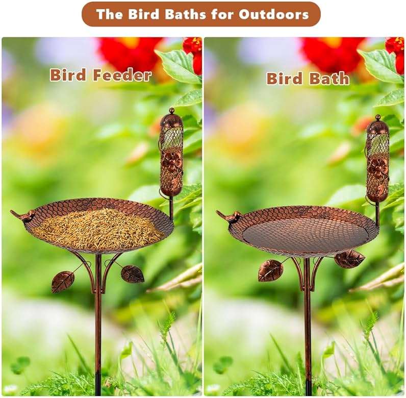 dreamysoul Metal Bird Baths for Outside, 46 Inches Tall Freestanding Birdbaths with Birdfeeder, 5-Pronged Bird Bath for Outdoors Garden Yard Patio Decor - Image 9