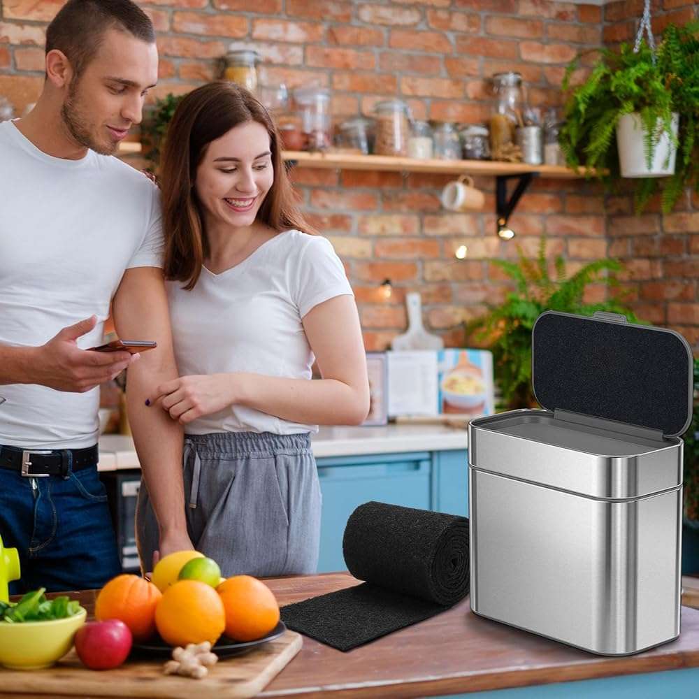 Reallnaive Square Compost Bin Charcoal Filters 78.7 x 5.5 Inch, Activated Carbon Filter Sheet Thickening Trimmable for Compost Bucket Compost Pail Countertop Recycle Bin - Image 2