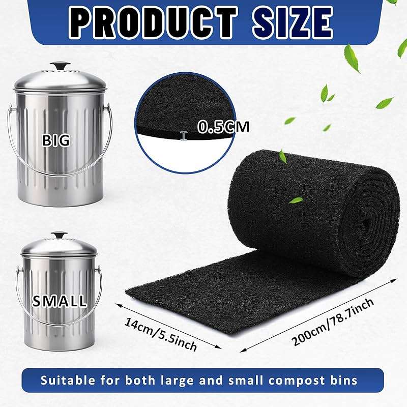 Reallnaive Square Compost Bin Charcoal Filters 78.7 x 5.5 Inch, Activated Carbon Filter Sheet Thickening Trimmable for Compost Bucket Compost Pail Countertop Recycle Bin - Image 3