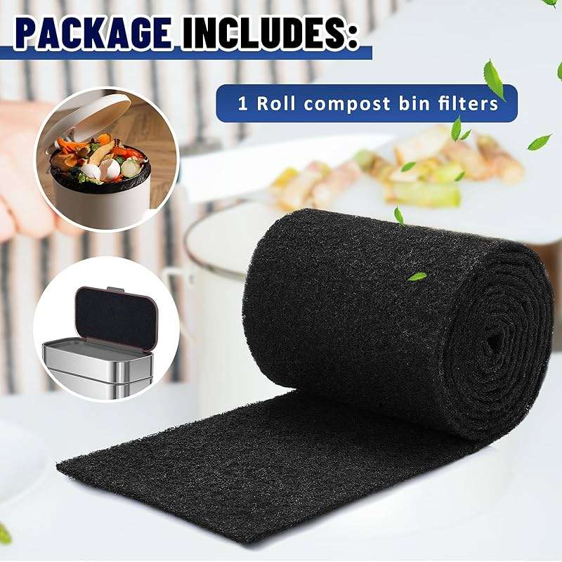 Reallnaive Square Compost Bin Charcoal Filters 78.7 x 5.5 Inch, Activated Carbon Filter Sheet Thickening Trimmable for Compost Bucket Compost Pail Countertop Recycle Bin - Image 4