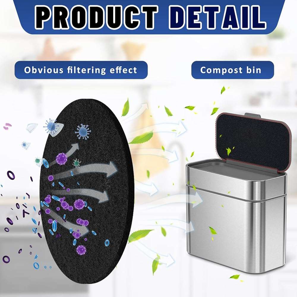 Reallnaive Square Compost Bin Charcoal Filters 78.7 x 5.5 Inch, Activated Carbon Filter Sheet Thickening Trimmable for Compost Bucket Compost Pail Countertop Recycle Bin - Image 5