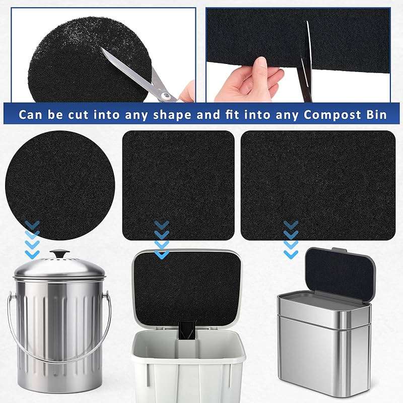Reallnaive Square Compost Bin Charcoal Filters 78.7 x 5.5 Inch, Activated Carbon Filter Sheet Thickening Trimmable for Compost Bucket Compost Pail Countertop Recycle Bin - Image 6