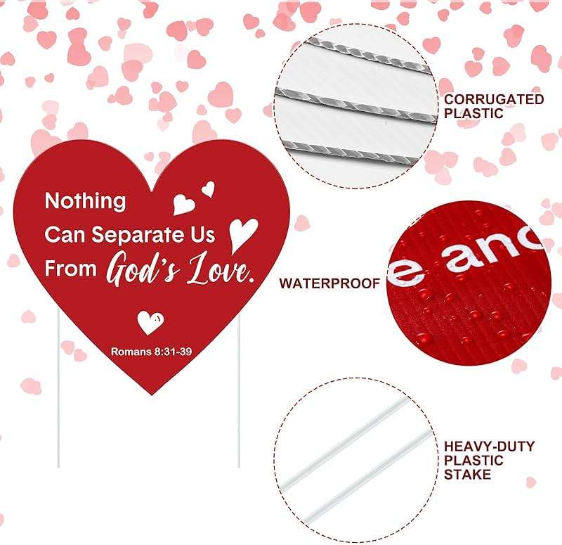 Beeveer 9 Pcs Christian Valentine's Day Yard Sign for Outdoor Decorations Jesus Bible Verse Hearts Lawn Decor with Stakes Heart Decoration for Wedding Shower Supplies Garden Pathway Walkway Love Decor - Image 3
