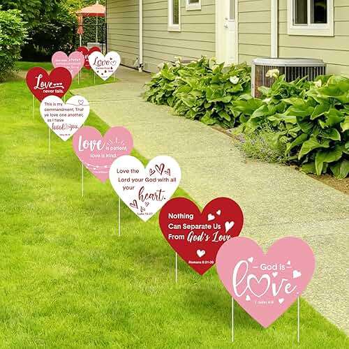 Beeveer 9 Pcs Christian Valentine's Day Yard Sign for Outdoor Decorations Jesus Bible Verse Hearts Lawn Decor with Stakes Heart Decoration for Wedding Shower Supplies Garden Pathway Walkway Love Decor - Image 4
