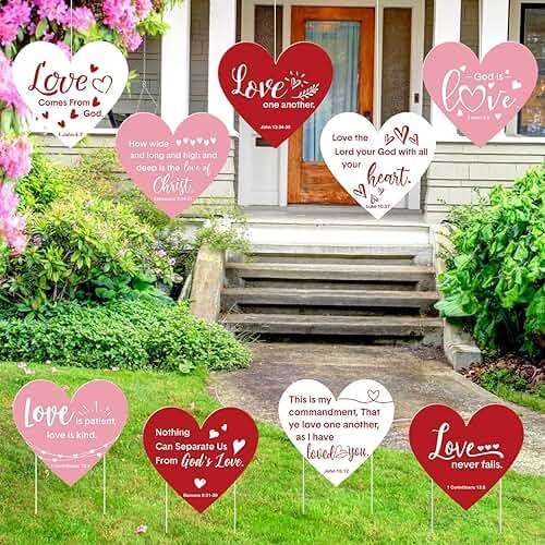 Beeveer 9 Pcs Christian Valentine's Day Yard Sign for Outdoor Decorations Jesus Bible Verse Hearts Lawn Decor with Stakes Heart Decoration for Wedding Shower Supplies Garden Pathway Walkway Love Decor - Image 5