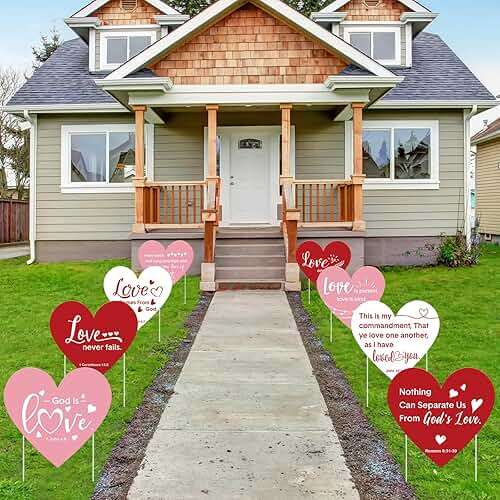 Beeveer 9 Pcs Christian Valentine's Day Yard Sign for Outdoor Decorations Jesus Bible Verse Hearts Lawn Decor with Stakes Heart Decoration for Wedding Shower Supplies Garden Pathway Walkway Love Decor - Image 6