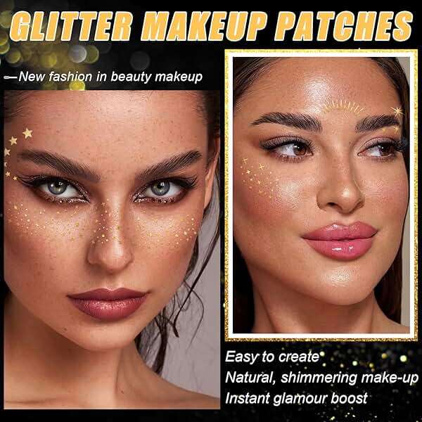20 Pcs Gold Face Makeup Patches, Glitter Freckles Face Tattoo for Teenagers & Young Women, Sparkle Freckles Makeup Patches, Waterproof Face Glitter Freckles for for Christmas(Gold) - Image 2