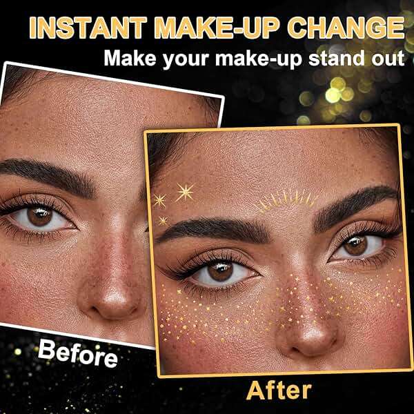 20 Pcs Gold Face Makeup Patches, Glitter Freckles Face Tattoo for Teenagers & Young Women, Sparkle Freckles Makeup Patches, Waterproof Face Glitter Freckles for for Christmas(Gold) - Image 3