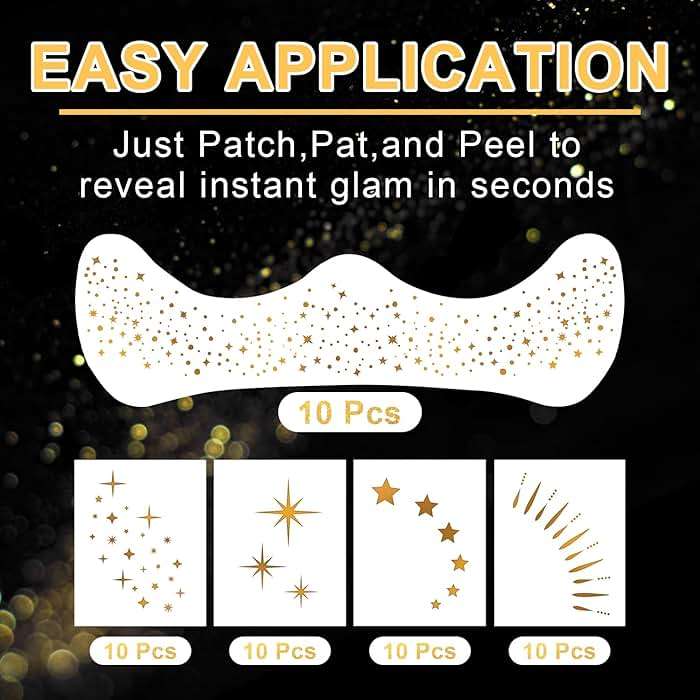 20 Pcs Gold Face Makeup Patches, Glitter Freckles Face Tattoo for Teenagers & Young Women, Sparkle Freckles Makeup Patches, Waterproof Face Glitter Freckles for for Christmas(Gold) - Image 4
