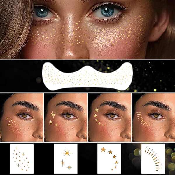 20 Pcs Gold Face Makeup Patches, Glitter Freckles Face Tattoo for Teenagers & Young Women, Sparkle Freckles Makeup Patches, Waterproof Face Glitter Freckles for for Christmas(Gold) - Image 5