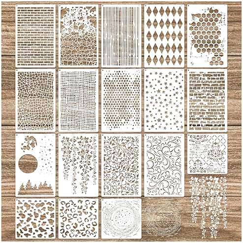 Cubist Mixed Media Layering Stencils for Painting on Wood, Texture Demask Leaf Tree Brick Striped Background Pattern Stencils for Crafts Wall Shoe Cards Canvas Furniture (Texture) - Image 1