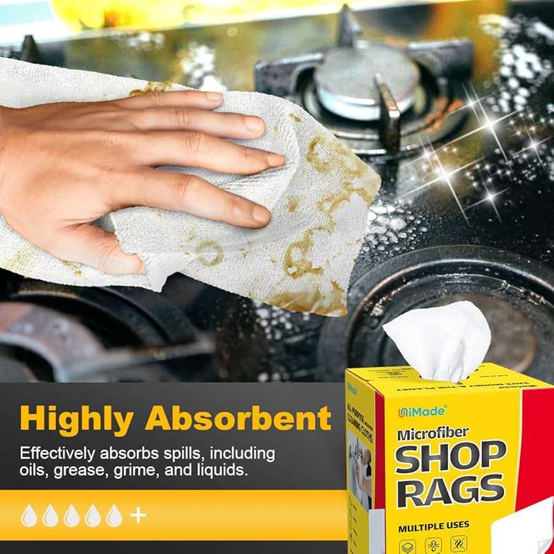 UNIMADE Shop Rags, 100 Sheets Microfiber Cleaning Cloth Commercial Grade Washcloths Lint-Free Bulk Shops Towels for Cars Mechanic Restaurant Garage Housekeeping, 11"x 9", White - Image 3