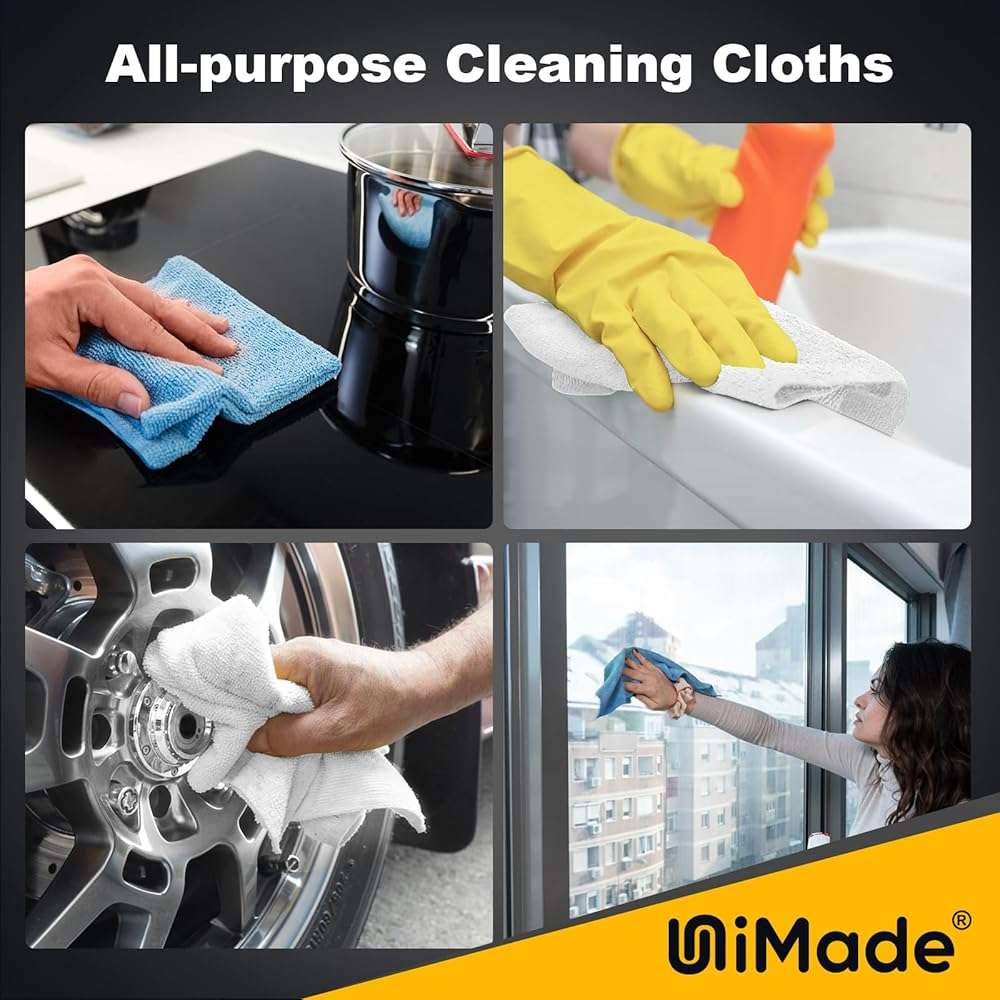 UNIMADE Shop Rags, 100 Sheets Microfiber Cleaning Cloth Commercial Grade Washcloths Lint-Free Bulk Shops Towels for Cars Mechanic Restaurant Garage Housekeeping, 11"x 9", White - Image 7