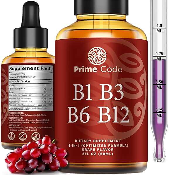 Prime Code Liquid Vitamin B1 Drops with Vitamin B3 B6 & B12 | B Complex Liquid Supplement | Thiamine Supplement for Adults | High Absorption | Immune Support | Non-GMO | Gluten-Free - Image 1
