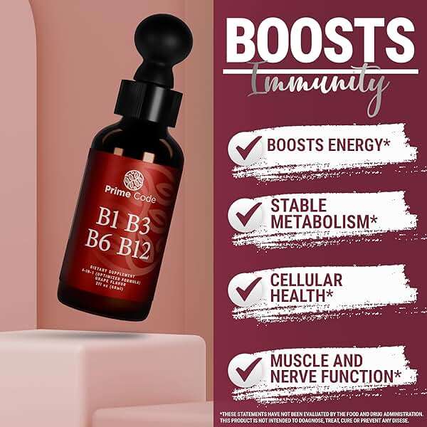 Prime Code Liquid Vitamin B1 Drops with Vitamin B3 B6 & B12 | B Complex Liquid Supplement | Thiamine Supplement for Adults | High Absorption | Immune Support | Non-GMO | Gluten-Free - Image 5