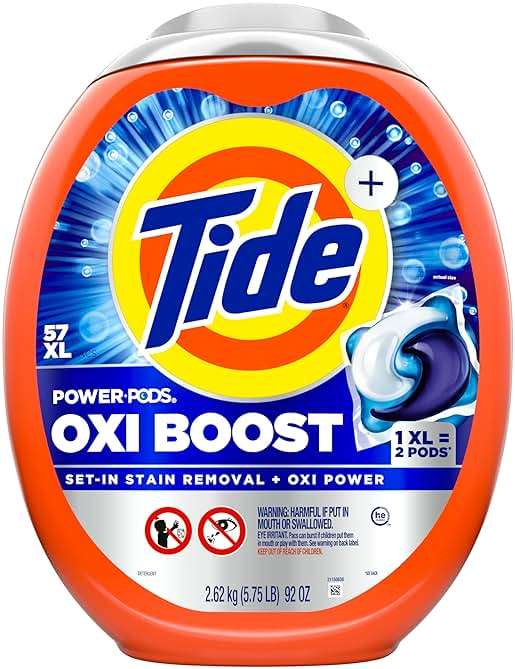 Tide Oxi Boost Power PODS Laundry Detergent Pacs, 57 Count, Set-In Stain Removal + Oxi Power, laundry soap detergent pacs - Image 4