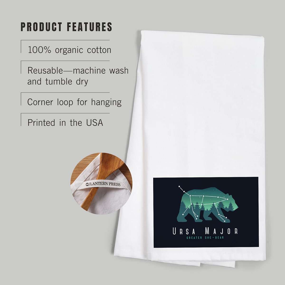 Lantern Press Ursa Major, Constellation Silhouette with Scene, Night Sky (100% Cotton Tea Towel, Decorative Hand Towel, for Kitchen and Home) - Image 4