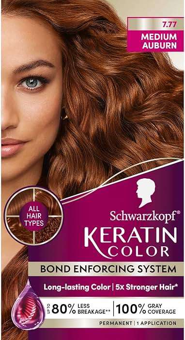 Schwarzkopf Keratin Color Permanent Hair Color, 7.7 Medium Auburn - Professional Quality Permanent Hair Dye, Up to 100% Gray Coverage - 1 Application - Image 1