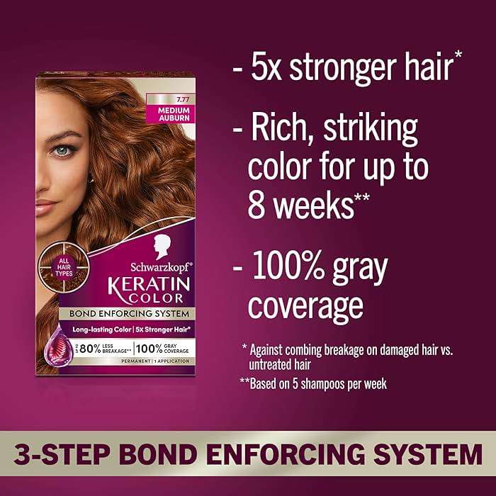 Schwarzkopf Keratin Color Permanent Hair Color, 7.7 Medium Auburn - Professional Quality Permanent Hair Dye, Up to 100% Gray Coverage - 1 Application - Image 2