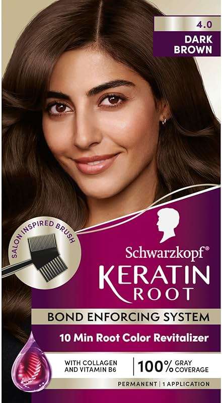 Schwarzkopf Keratin Color Root Permanent Hair Color Kit, Dark Brown, 1 Application - Salon Inspired Permanent Hair Dye, for up to 80% Less Breakage vs Untreated Hair and up to 100% Gray Coverage - Image 1