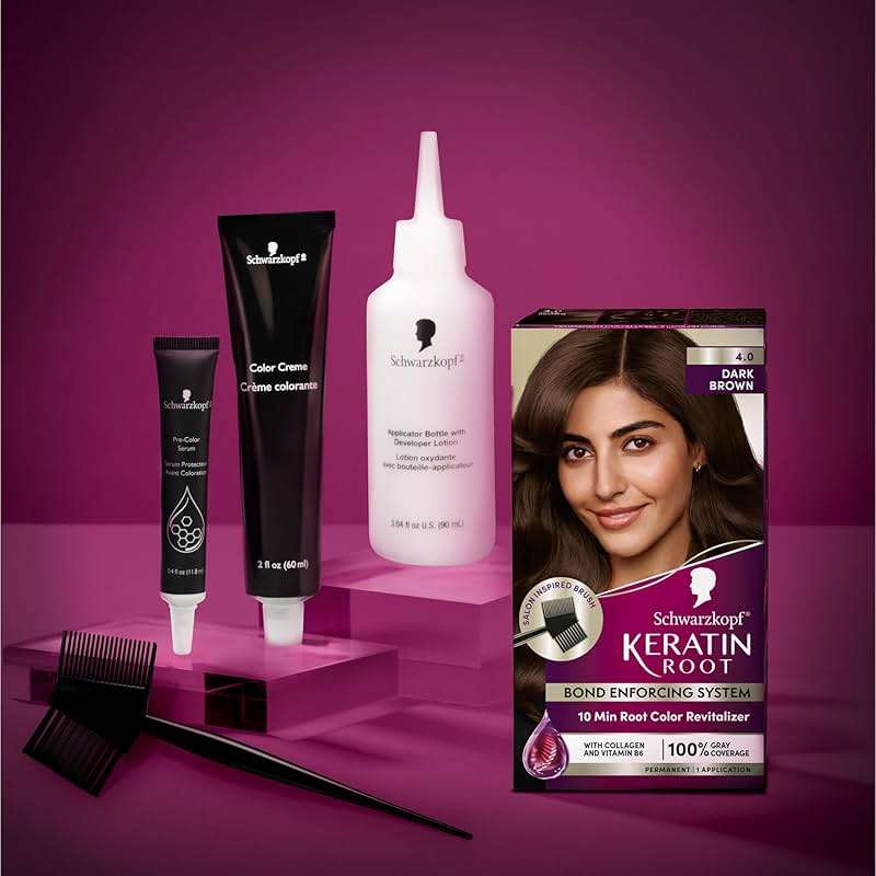 Schwarzkopf Keratin Color Root Permanent Hair Color Kit, Dark Brown, 1 Application - Salon Inspired Permanent Hair Dye, for up to 80% Less Breakage vs Untreated Hair and up to 100% Gray Coverage - Image 5