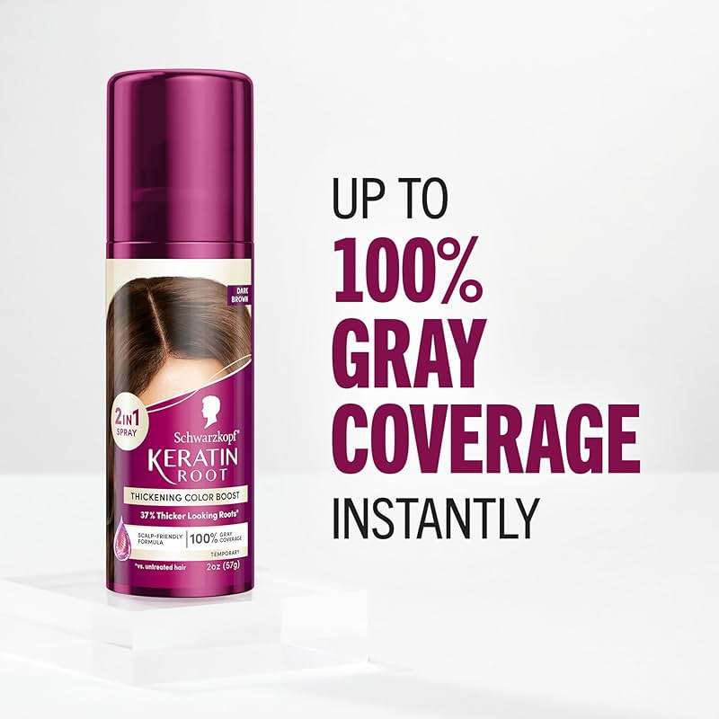 Schwarzkopf Keratin Root Temporary Hair Color Spray, Dark Brown, Instant Gray Coverage, Thicker, Fuller-Looking Roots, Easy-to-Use, No Ammonia, Low Mess Application, Scalp Friendly - Image 5