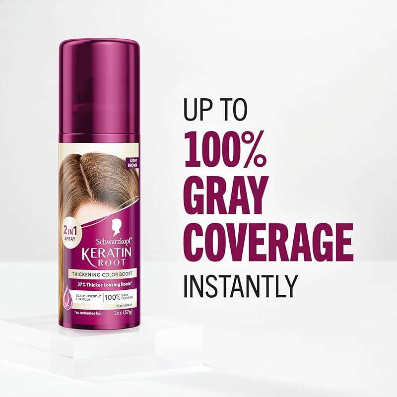 Schwarzkopf Keratin Root Temporary Hair Color Spray, Light Brown, Instant Gray Coverage, Thicker, Fuller-Looking Roots, Easy-to-Use, No Ammonia, Low Mess Application, Scalp Friendly - Image 5
