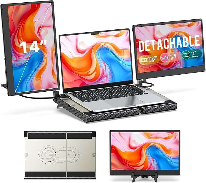 UK BONITOYS Laptop Screen Extender, 14" FHD 1080P Laptop Monitor Extender, Stretchable Base and Detachable Screen, Plug & Play, Triple Screen Extender Compatible with Windows, Mac, Chrome - Image 1