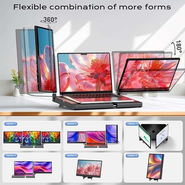UK BONITOYS Laptop Screen Extender, 14" FHD 1080P Laptop Monitor Extender, Stretchable Base and Detachable Screen, Plug & Play, Triple Screen Extender Compatible with Windows, Mac, Chrome - Image 2