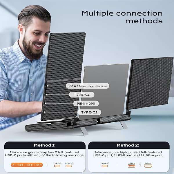 UK BONITOYS Laptop Screen Extender, 14" FHD 1080P Laptop Monitor Extender, Stretchable Base and Detachable Screen, Plug & Play, Triple Screen Extender Compatible with Windows, Mac, Chrome - Image 4