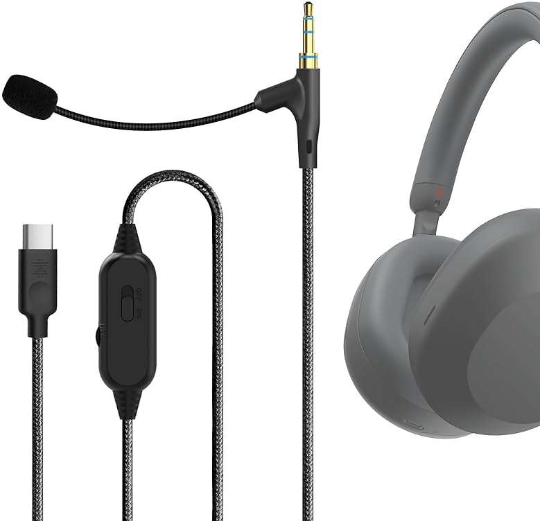GEEKRIA USB-C Boom Mic Cable Compatible with Soundcore Space One, Sony WH-1000XM6, ULT WEAR, Replacement Cord with Boom Microphone and Volume/Mute Control for Gaming & Meeting (5.6ft) - Image 1