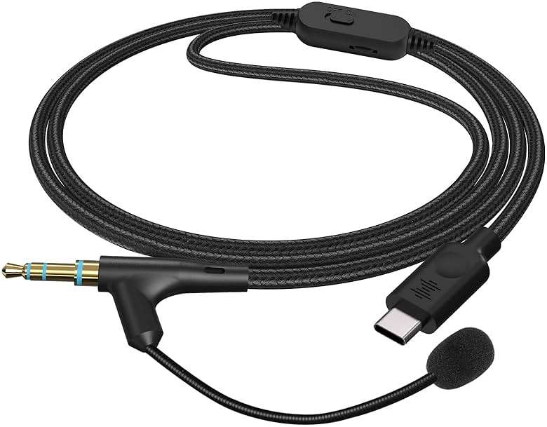 GEEKRIA USB-C Boom Mic Cable Compatible with Soundcore Space One, Sony WH-1000XM6, ULT WEAR, Replacement Cord with Boom Microphone and Volume/Mute Control for Gaming & Meeting (5.6ft) - Image 2