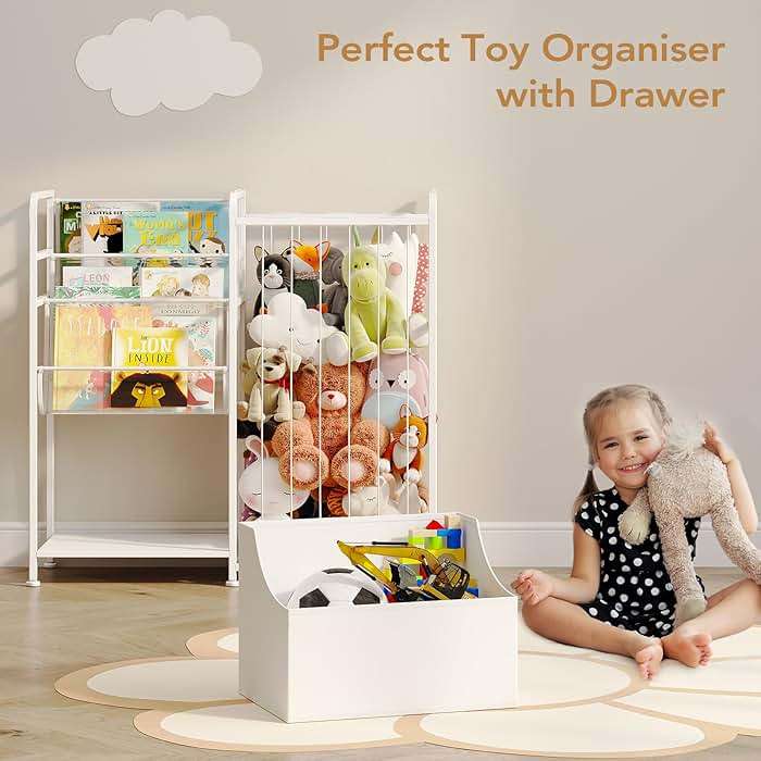 BBLIKE Kids Bookshelf and Stuffed Animal Storage - Multi-Function Nursery Book Shelves with Leather Toy Box and PVC Book Display, Toy Organizer for Playroom, Bedroom, Nursery, White - Image 5