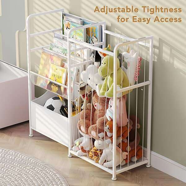 BBLIKE Kids Bookshelf and Stuffed Animal Storage - Multi-Function Nursery Book Shelves with Leather Toy Box and PVC Book Display, Toy Organizer for Playroom, Bedroom, Nursery, White - Image 7