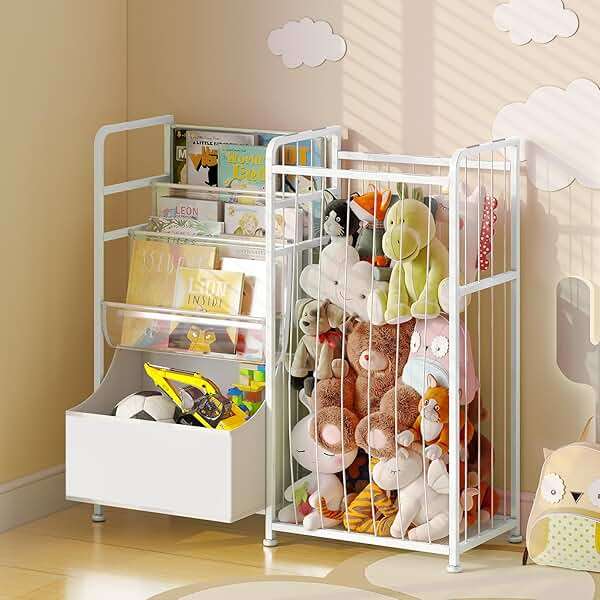 BBLIKE Kids Bookshelf and Stuffed Animal Storage - Multi-Function Nursery Book Shelves with Leather Toy Box and PVC Book Display, Toy Organizer for Playroom, Bedroom, Nursery, White - Image 8