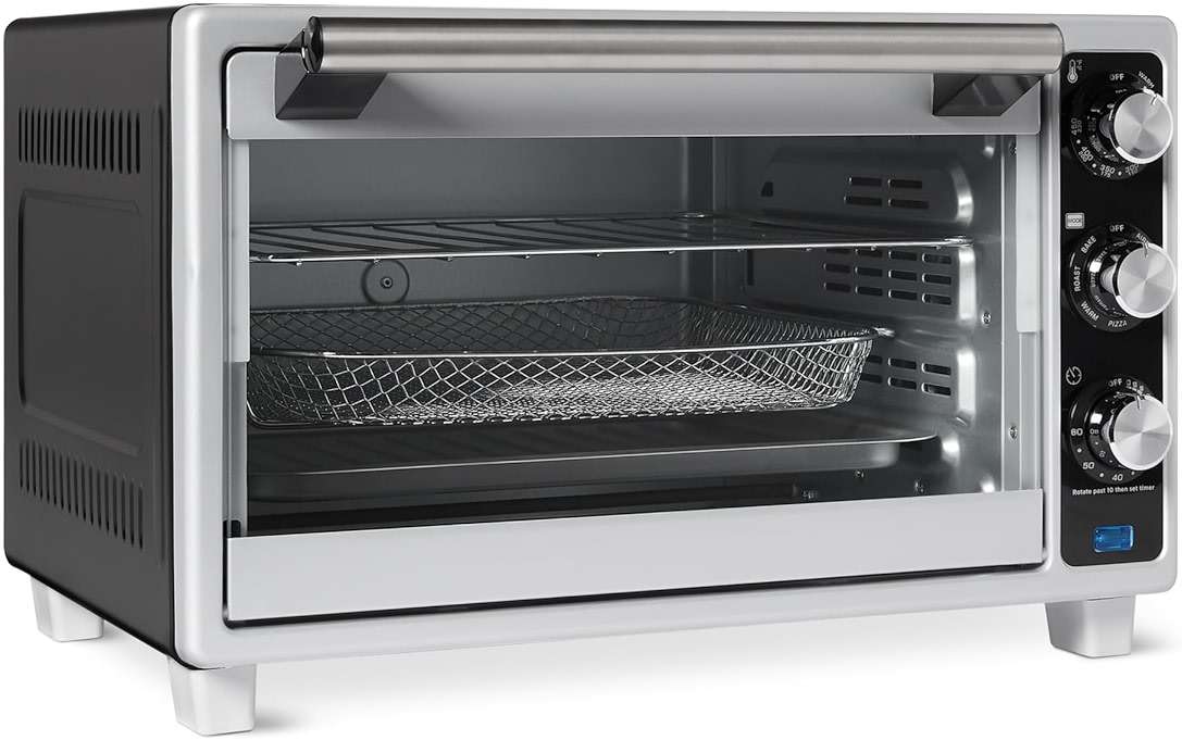 Amazon Basics 6-Slice 23-QT Toaster Oven with Built-In Air Fryer, 7-In-1 Cooking Options, 60-Min Timer & Adjustable Temperature (200°F - 450°F), With Accessories, 1500W, Stainless Steel, Silver/Gray - Image 1