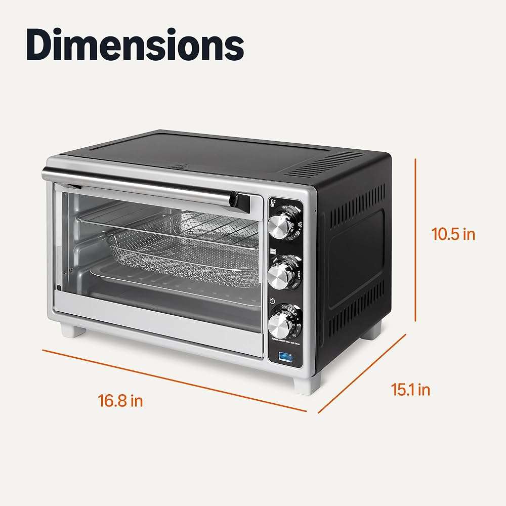 Amazon Basics 6-Slice 23-QT Toaster Oven with Built-In Air Fryer, 7-In-1 Cooking Options, 60-Min Timer & Adjustable Temperature (200°F - 450°F), With Accessories, 1500W, Stainless Steel, Silver/Gray - Image 2