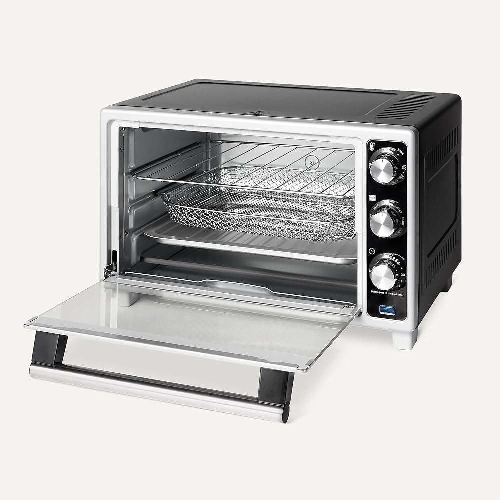 Amazon Basics 6-Slice 23-QT Toaster Oven with Built-In Air Fryer, 7-In-1 Cooking Options, 60-Min Timer & Adjustable Temperature (200°F - 450°F), With Accessories, 1500W, Stainless Steel, Silver/Gray - Image 4