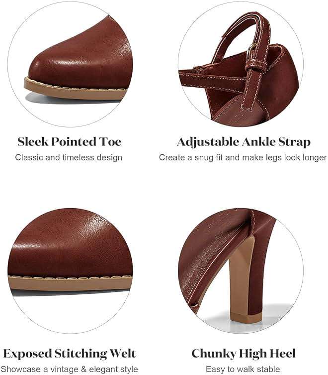 Coutgo Womens Chunky High Heels Closed Pointed Toe Ankle Strap Pumps Vintage D'Orsay Dress Party Shoes - Image 5
