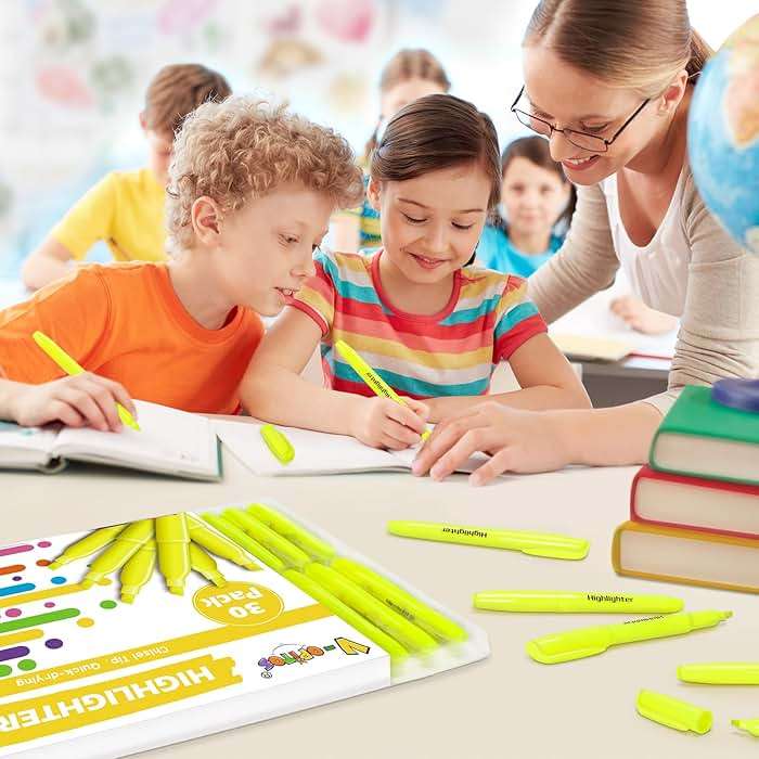 V-Opitos 30 Pack Yellow Highlighters, No Bleed Bright Highlighters with Soft Chisel Tips, Ideal for Office and School Supplies - Image 2