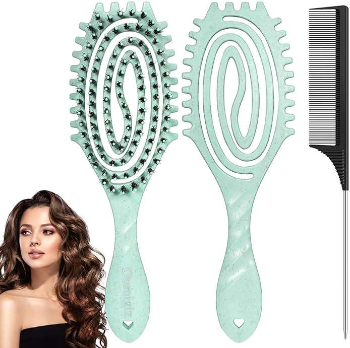 Curl Defining Hair Brush for Curly Hair Fast Blow Drying Styling Hairbrush | Boar Bristle Hair Brush Gentle Detangling for Women Girls Long Wavy Thin Fine Hair Wet Dry Use, Smoothing Hair No Tangle - Image 1