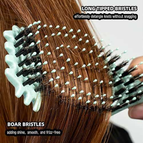 Curl Defining Hair Brush for Curly Hair Fast Blow Drying Styling Hairbrush | Boar Bristle Hair Brush Gentle Detangling for Women Girls Long Wavy Thin Fine Hair Wet Dry Use, Smoothing Hair No Tangle - Image 3