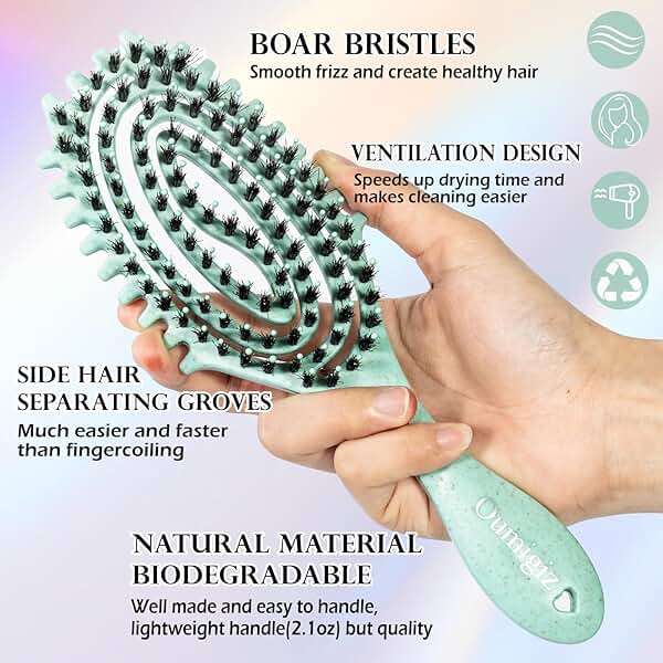 Curl Defining Hair Brush for Curly Hair Fast Blow Drying Styling Hairbrush | Boar Bristle Hair Brush Gentle Detangling for Women Girls Long Wavy Thin Fine Hair Wet Dry Use, Smoothing Hair No Tangle - Image 4