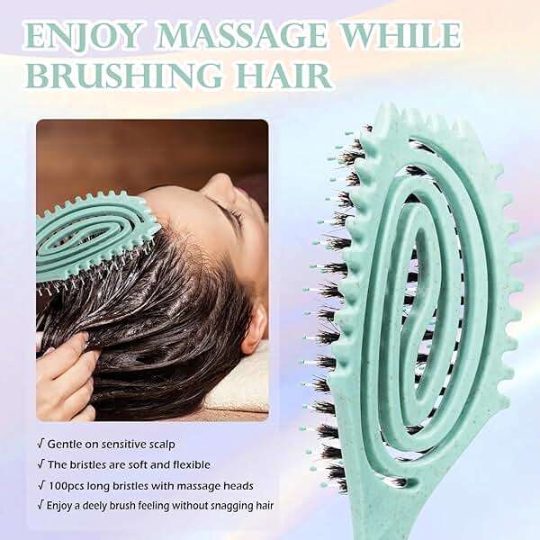 Curl Defining Hair Brush for Curly Hair Fast Blow Drying Styling Hairbrush | Boar Bristle Hair Brush Gentle Detangling for Women Girls Long Wavy Thin Fine Hair Wet Dry Use, Smoothing Hair No Tangle - Image 7