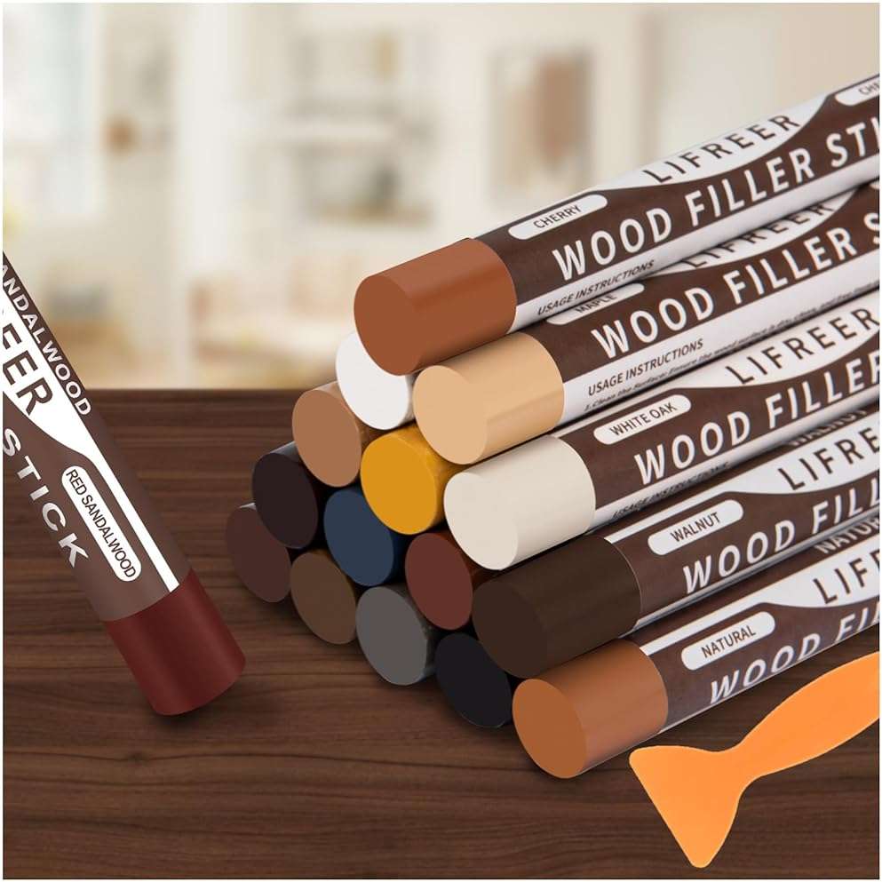 Lifreer Wood Filler Sticks,16 Colors Wood Crayons for Scratches, Scuffs, Cracks, Stains and Holes, Furniture Wax Crayons Pen for Touch Up Furniture, Floors, Cabinets, Tables, and Doors - Image 1