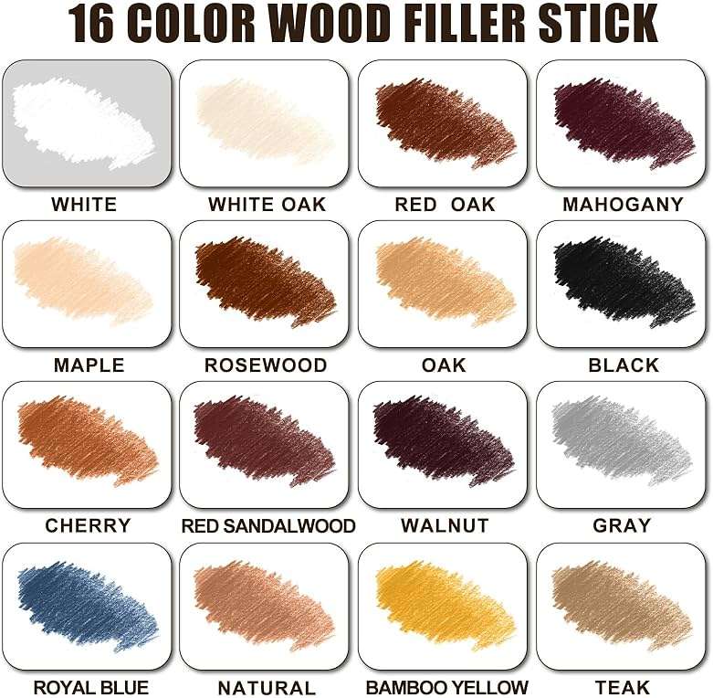 Lifreer Wood Filler Sticks,16 Colors Wood Crayons for Scratches, Scuffs, Cracks, Stains and Holes, Furniture Wax Crayons Pen for Touch Up Furniture, Floors, Cabinets, Tables, and Doors - Image 2