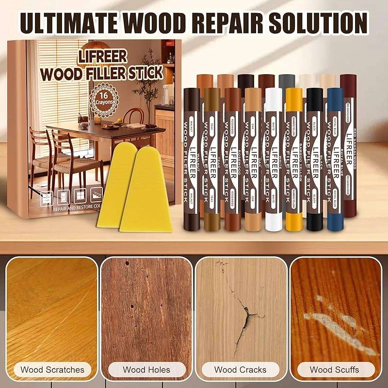 Lifreer Wood Filler Sticks,16 Colors Wood Crayons for Scratches, Scuffs, Cracks, Stains and Holes, Furniture Wax Crayons Pen for Touch Up Furniture, Floors, Cabinets, Tables, and Doors - Image 4
